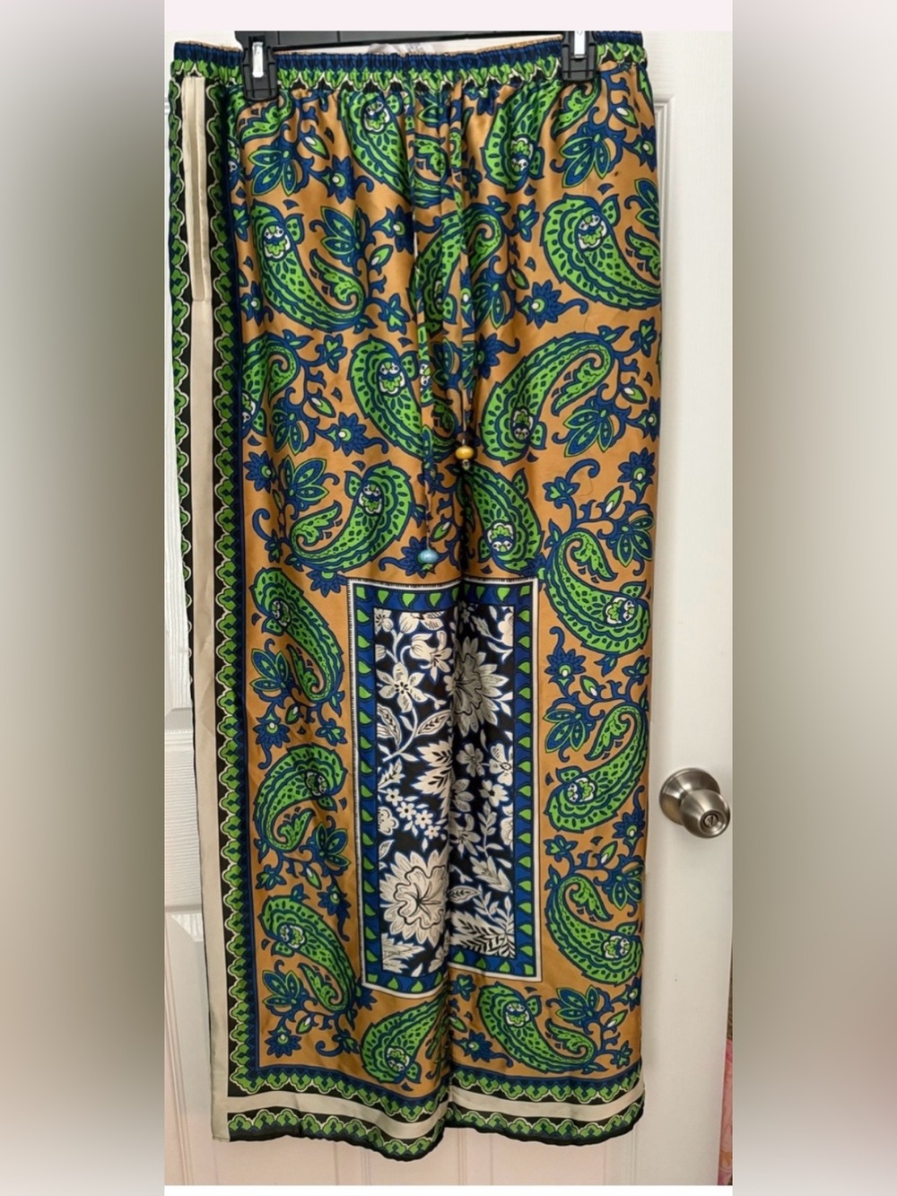 beautiful Zara Green and Blue Paisley satin like pants